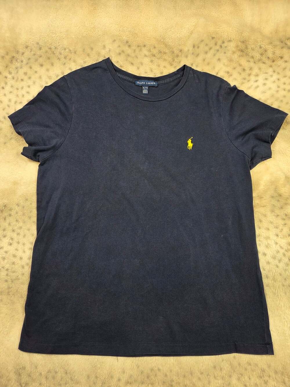 Polo Ralph Lauren Mens Crew Neck T Shirt Navy Yellow Pony Logo